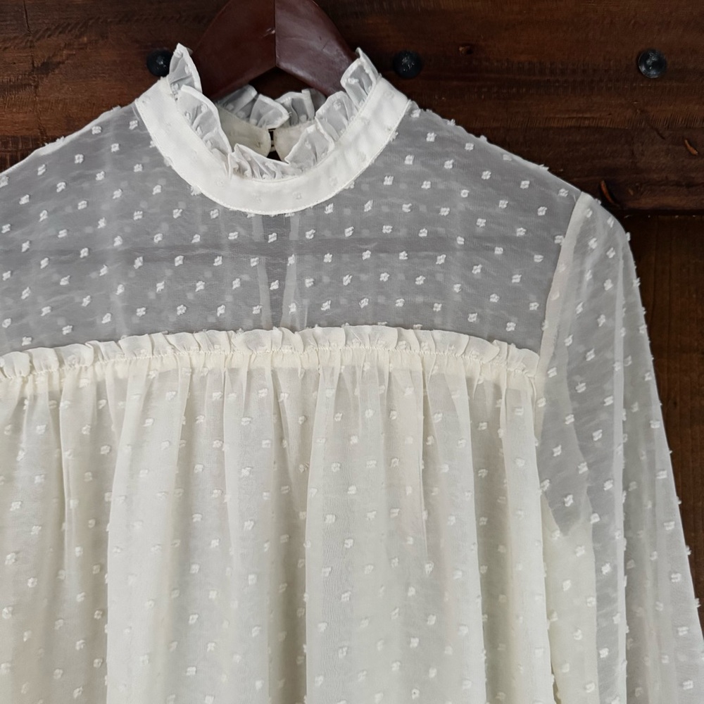Altar’d State cream swiss dot long sleeve top. Size: Small - Picture 2 of 10